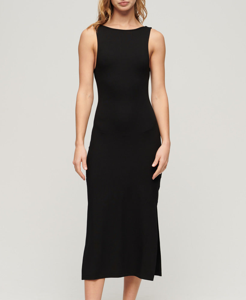 Jersey Twist Back Midi Slim Fit Dress | Black