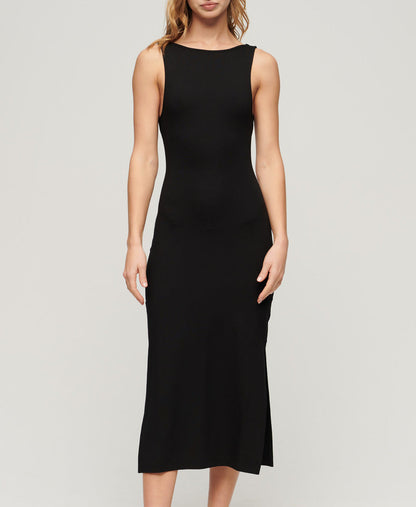 Jersey Twist Back Midi Slim Fit Dress | Black