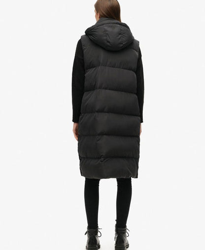 Longline Hooded Puffer Gilet | Black