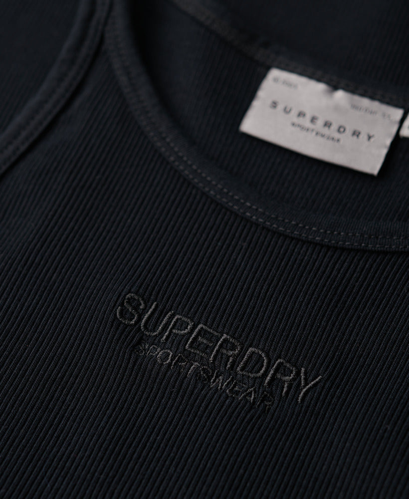 Embroidered Rib Racer Slim Fit Dress | Black