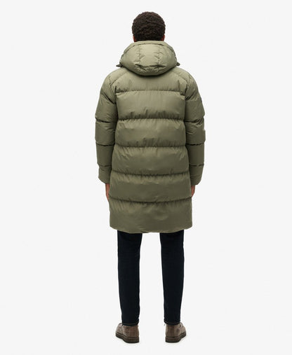 Hooded Sports Puffer Mid Jacket | Dusty Olive Green