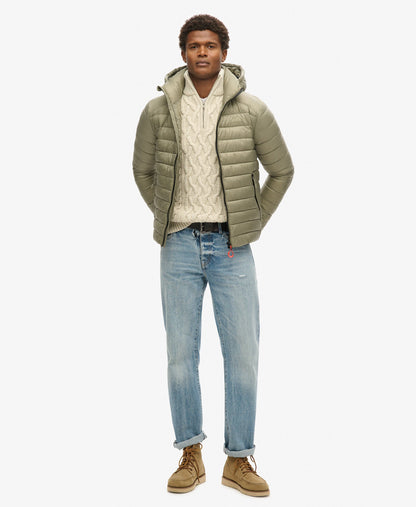 Hooded Fuji Sport Padded Slim Fit Jacket | Light Khaki Green