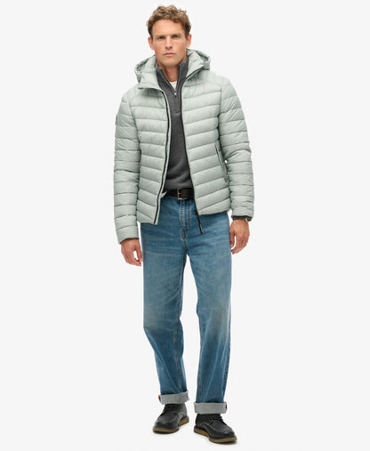 Hooded Fuji Sport Padded Slim Fit Jacket | Pigeon Grey