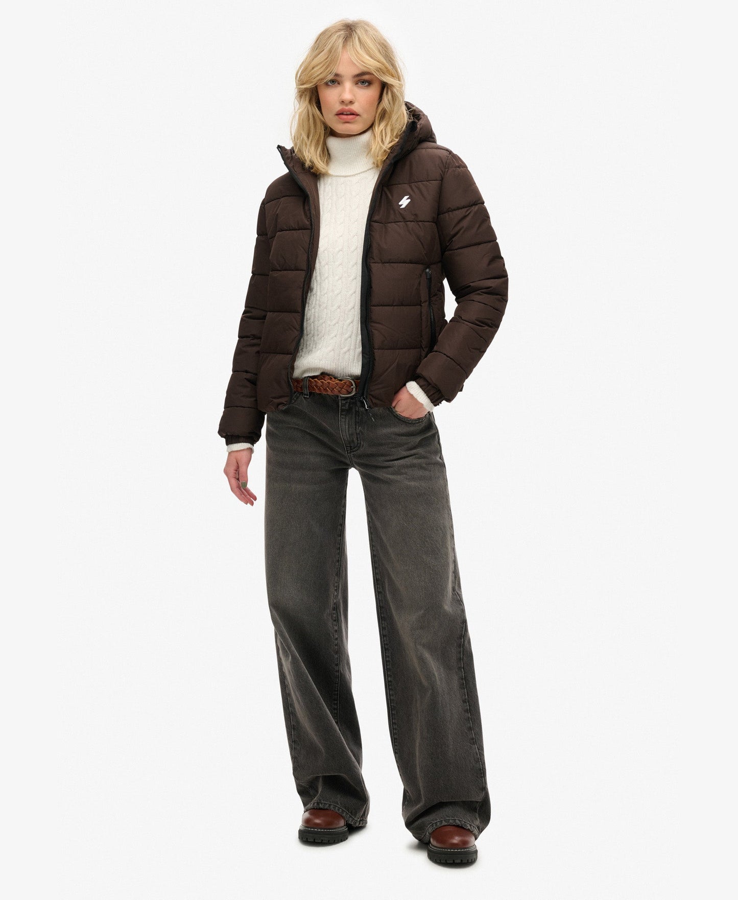 Slim Fit Hooded Spirit Sports Puffer | Dark Oak Brown