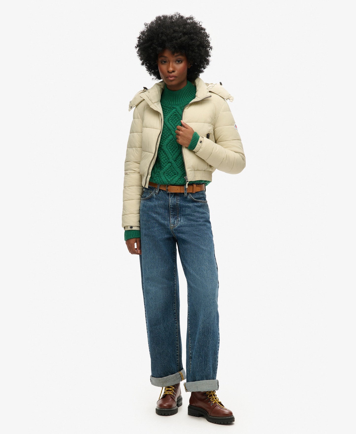 Crop Hooded Fuji | Pelican Beige