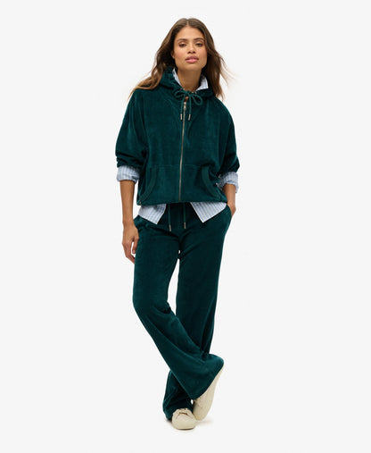 Velour Ziphood | Dark Pine Green