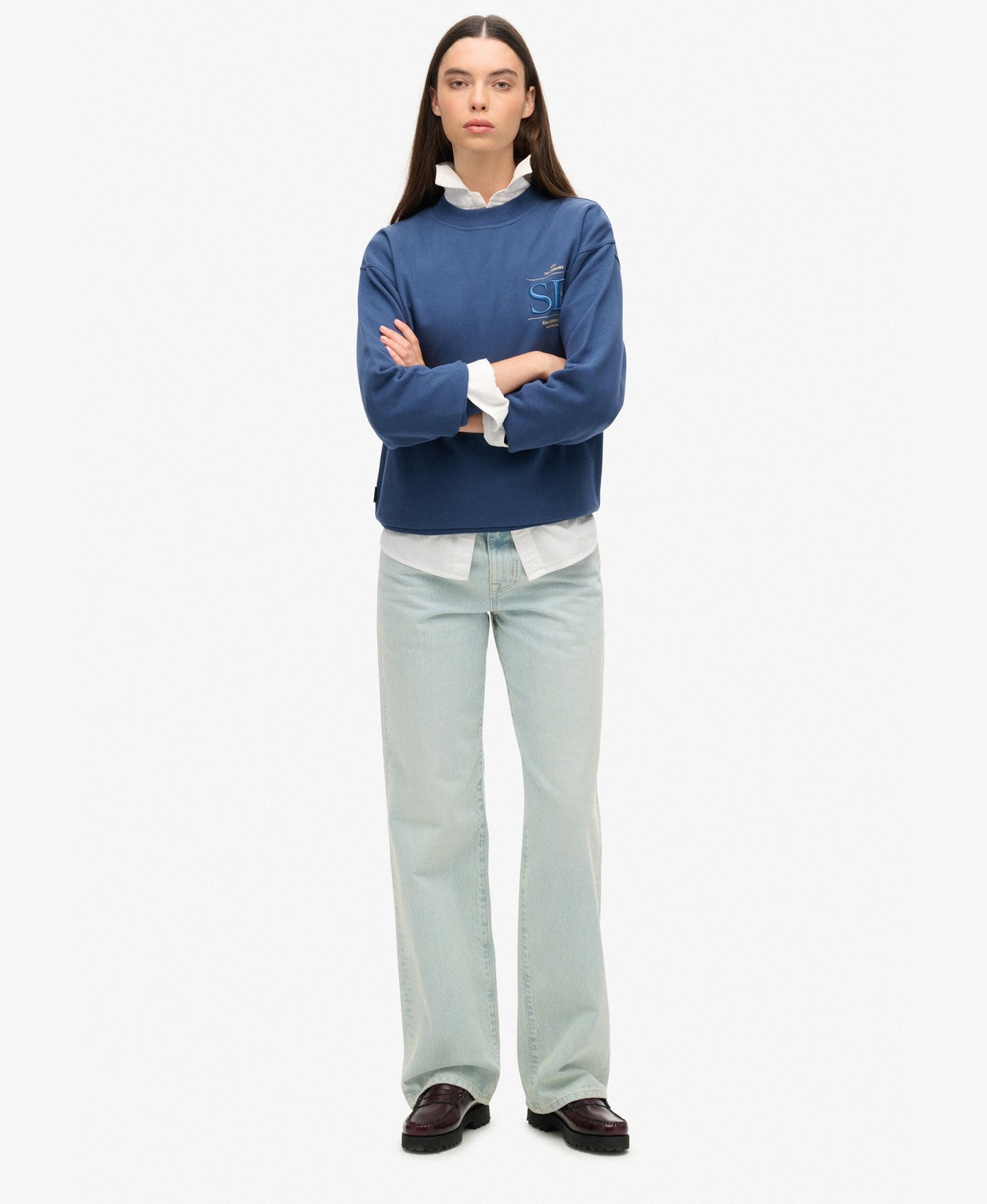Luxe Metallic Logo Loose Sweat | Sargasso Sea Blue