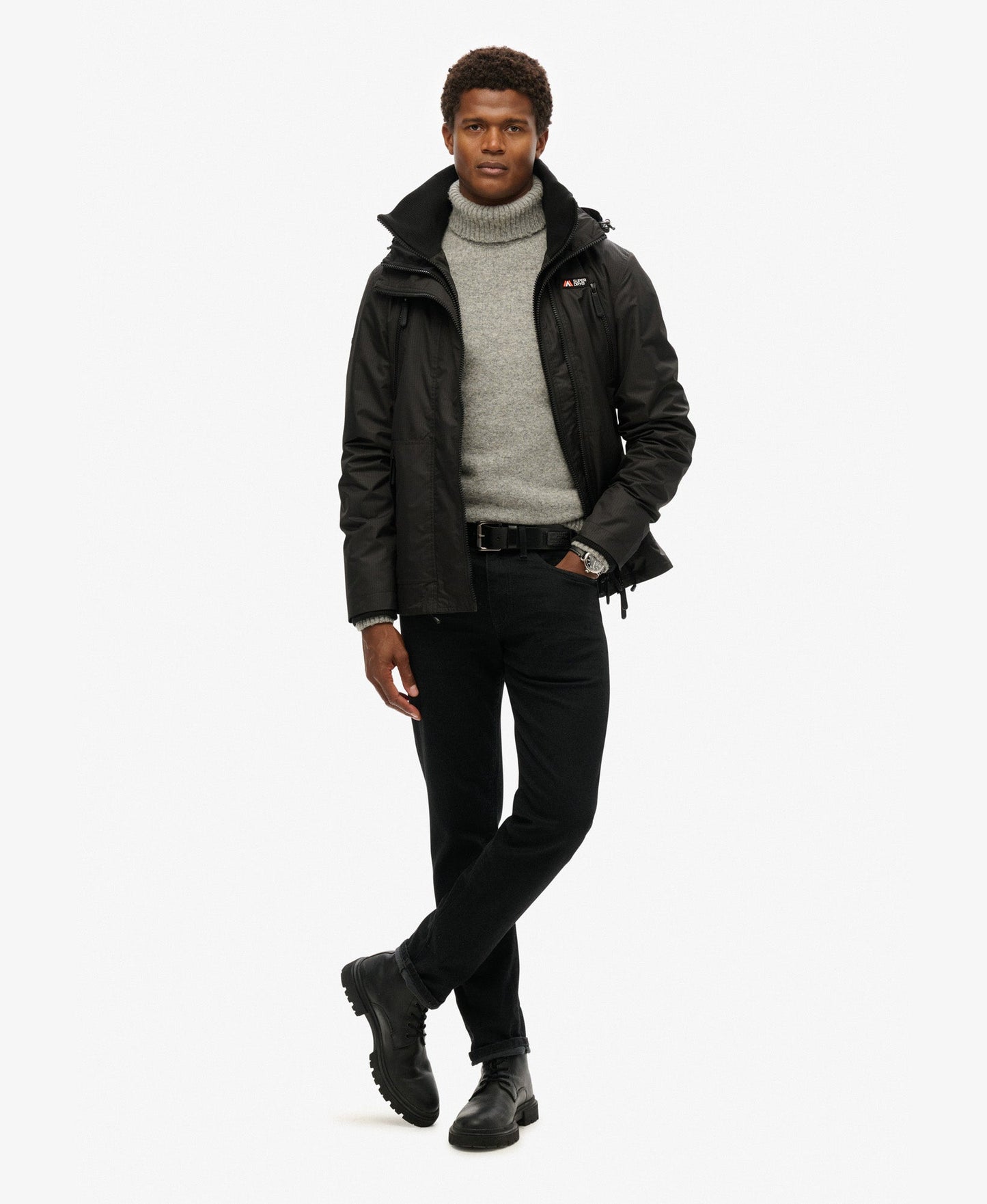 Hooded Mountain Windbreaker Jacket | Black