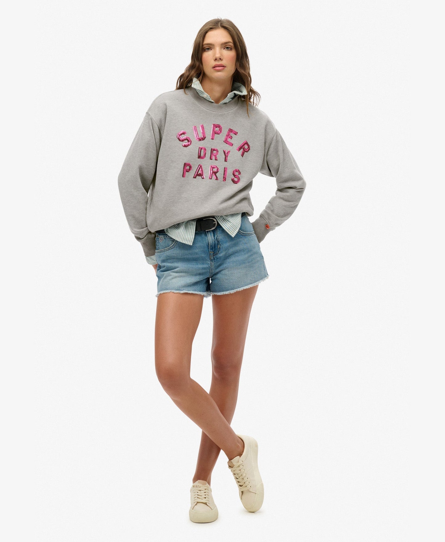 Embellished Varsity Loose Crew | Grey Marle
