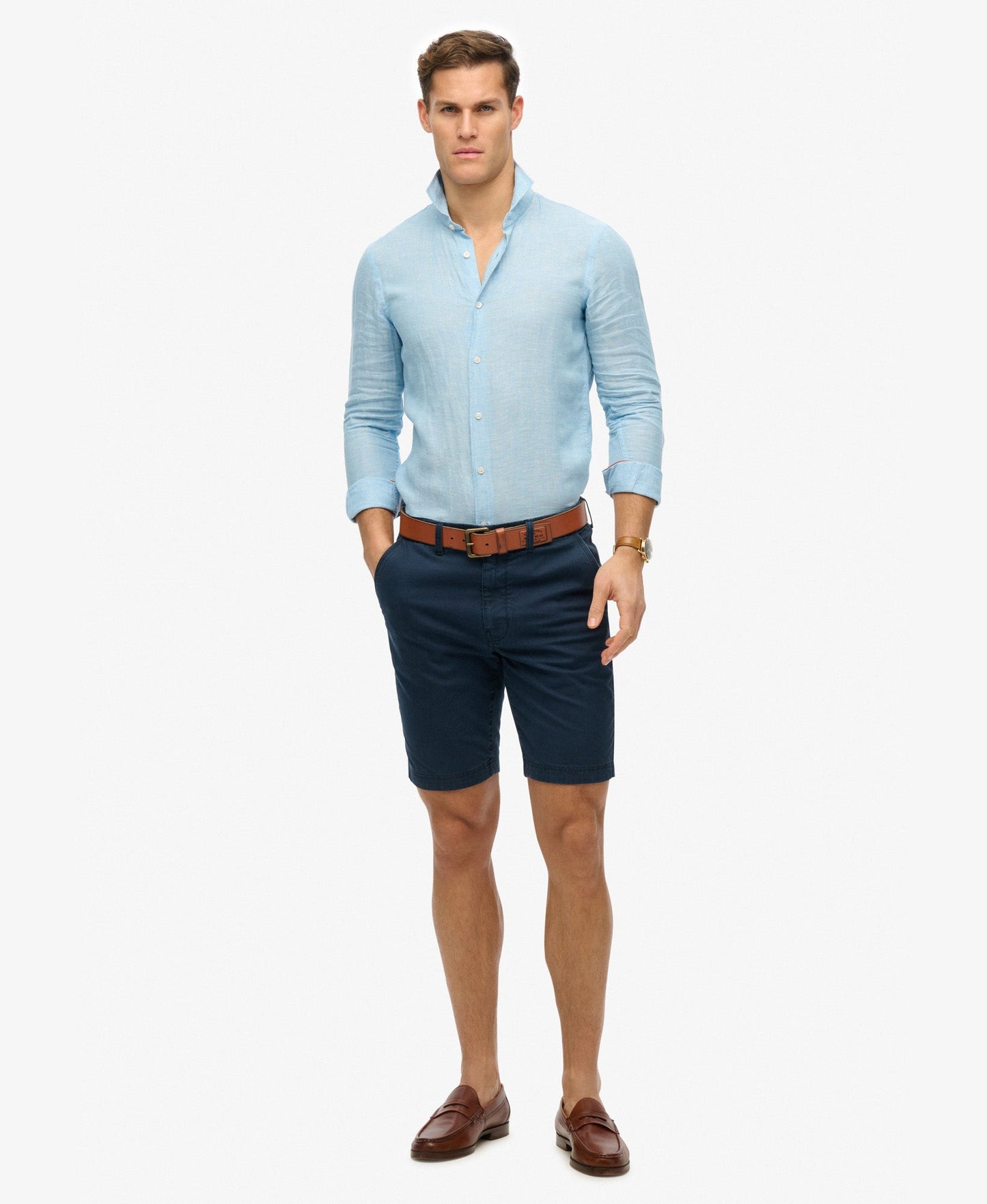 Vacation Long Sleeve Linen Shirt | Sea Blue Chambray