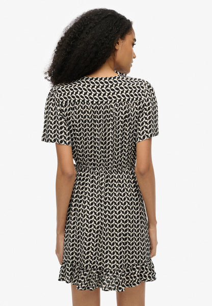 Short Sleeve Mini Wrap Slim Fit Dress | Ronnie Geo Mono