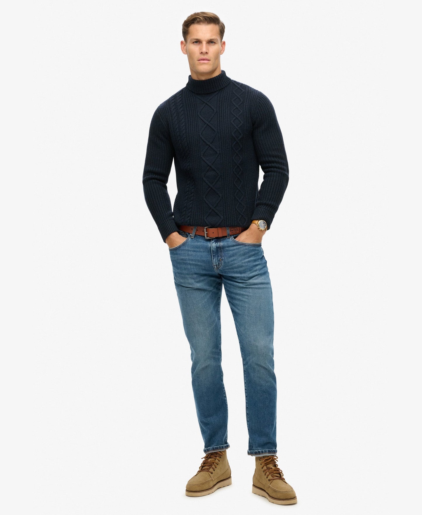 Merchant Cable Roll Neck | Navy
