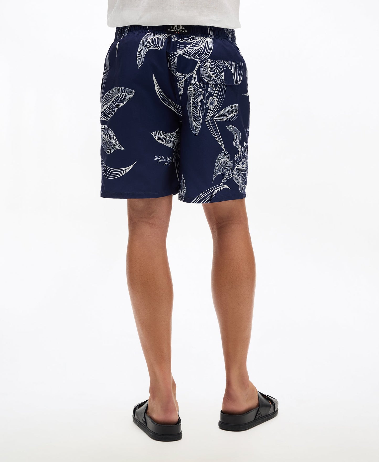 Hawaiian Print 17'' Swim Short | Canna Leaves Navy