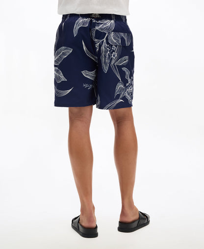 Hawaiian Print 17'' Swim Short | Canna Leaves Navy