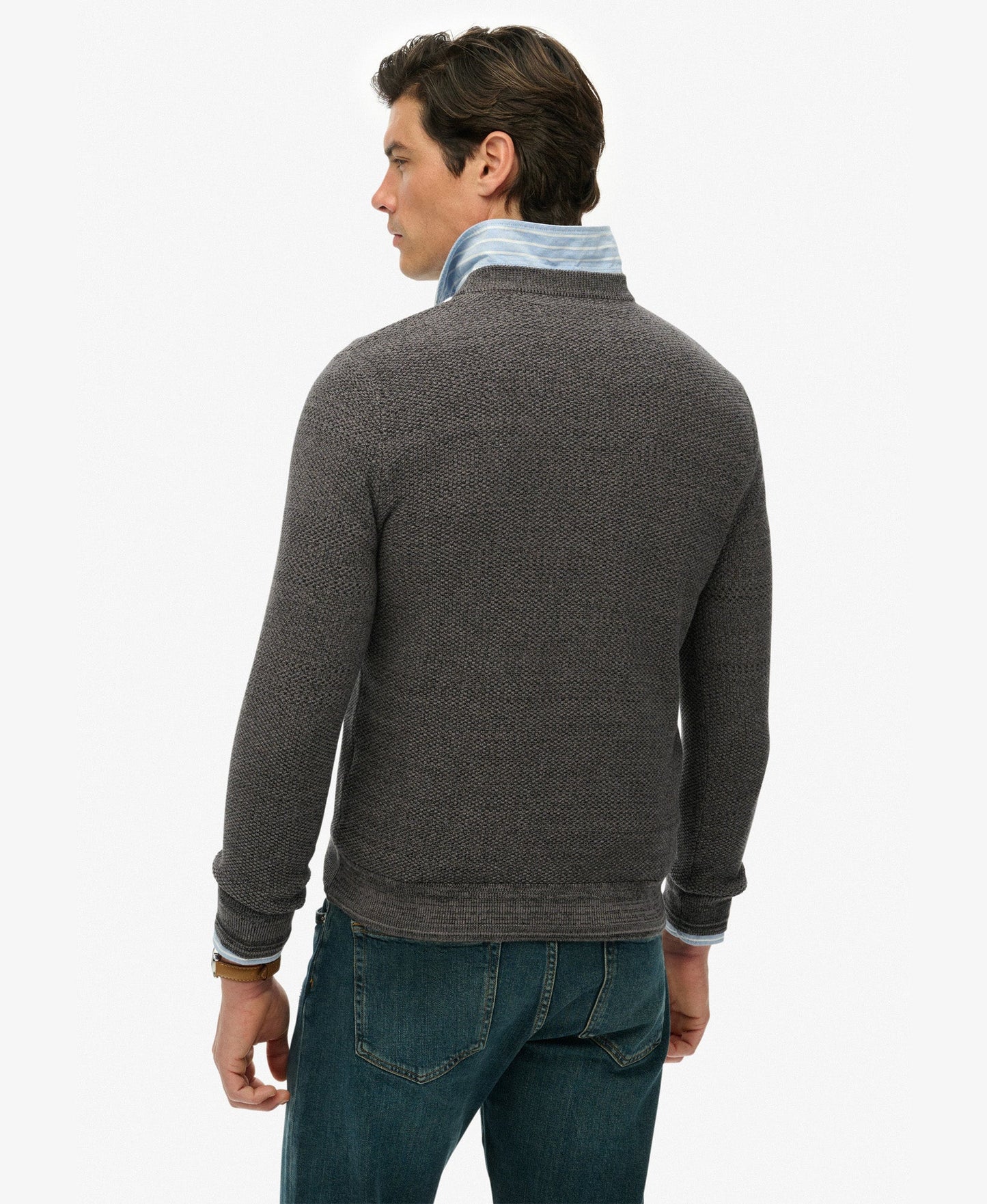 Light Weight Cotton Texture Jumper | Black/Dark Grey