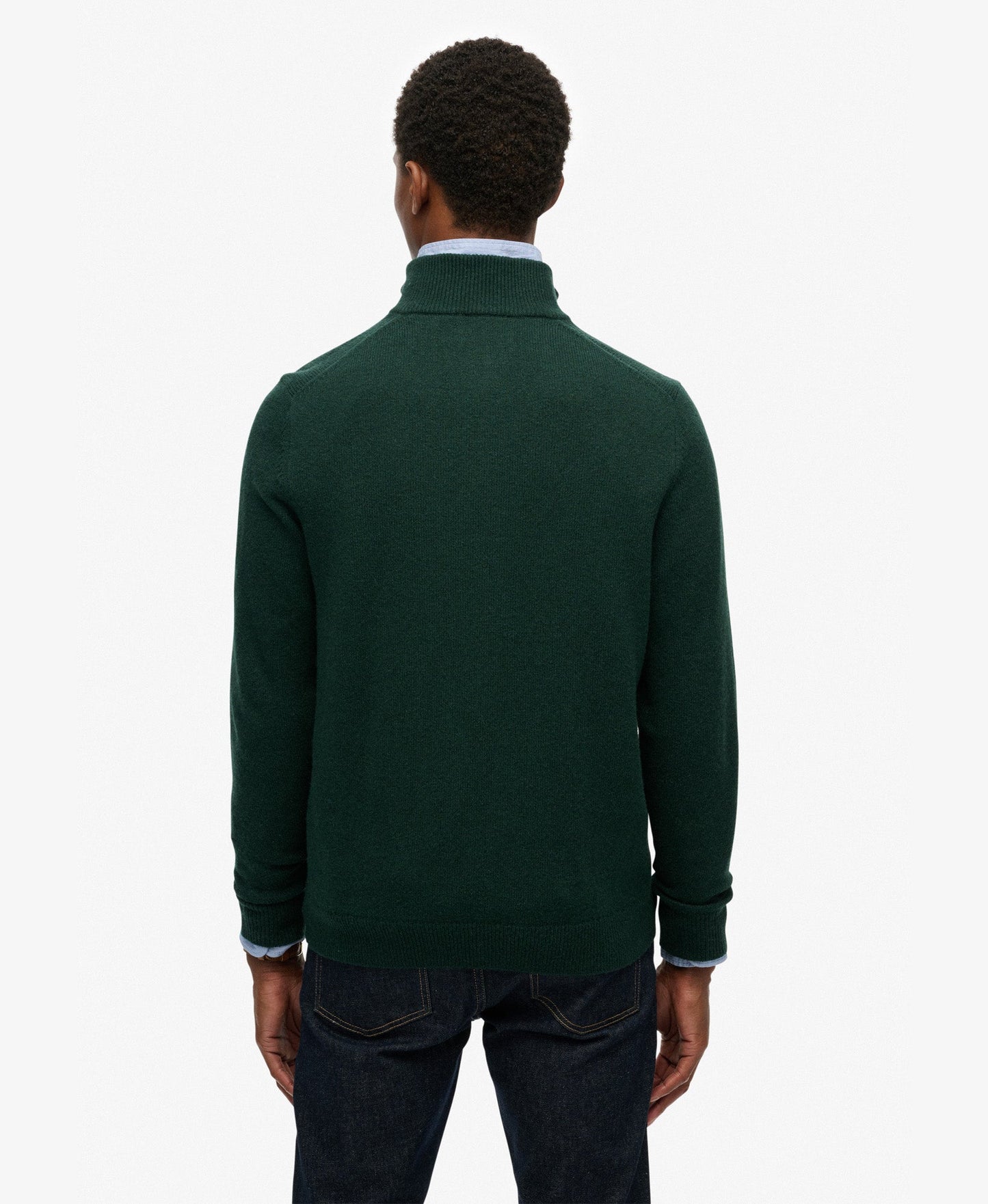 Wool Blend Half Zip Slim Fit Jumper | Forest Green Marle
