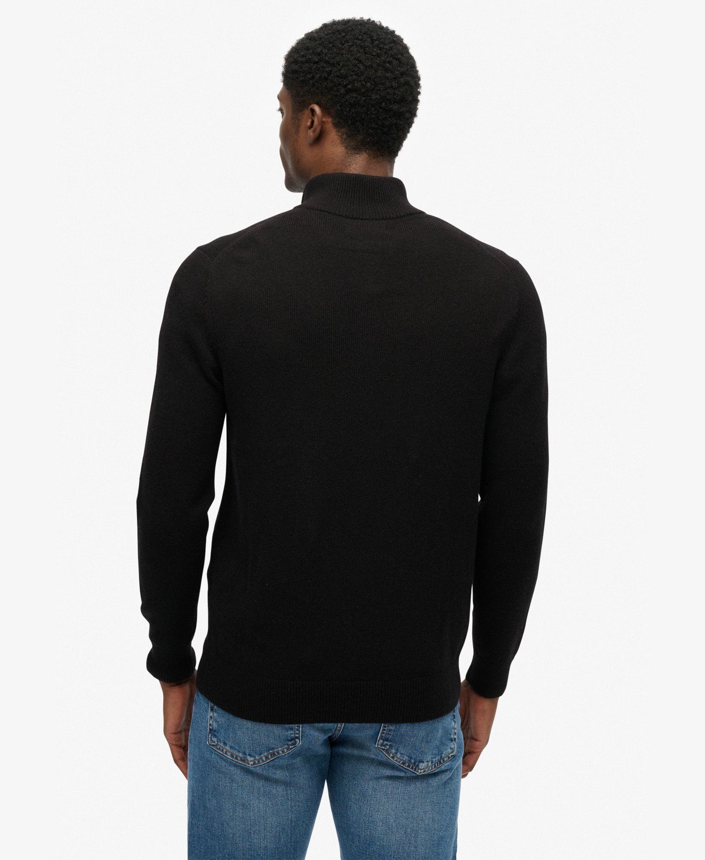 Wool Blend Half Zip Slim Fit Jumper | Black