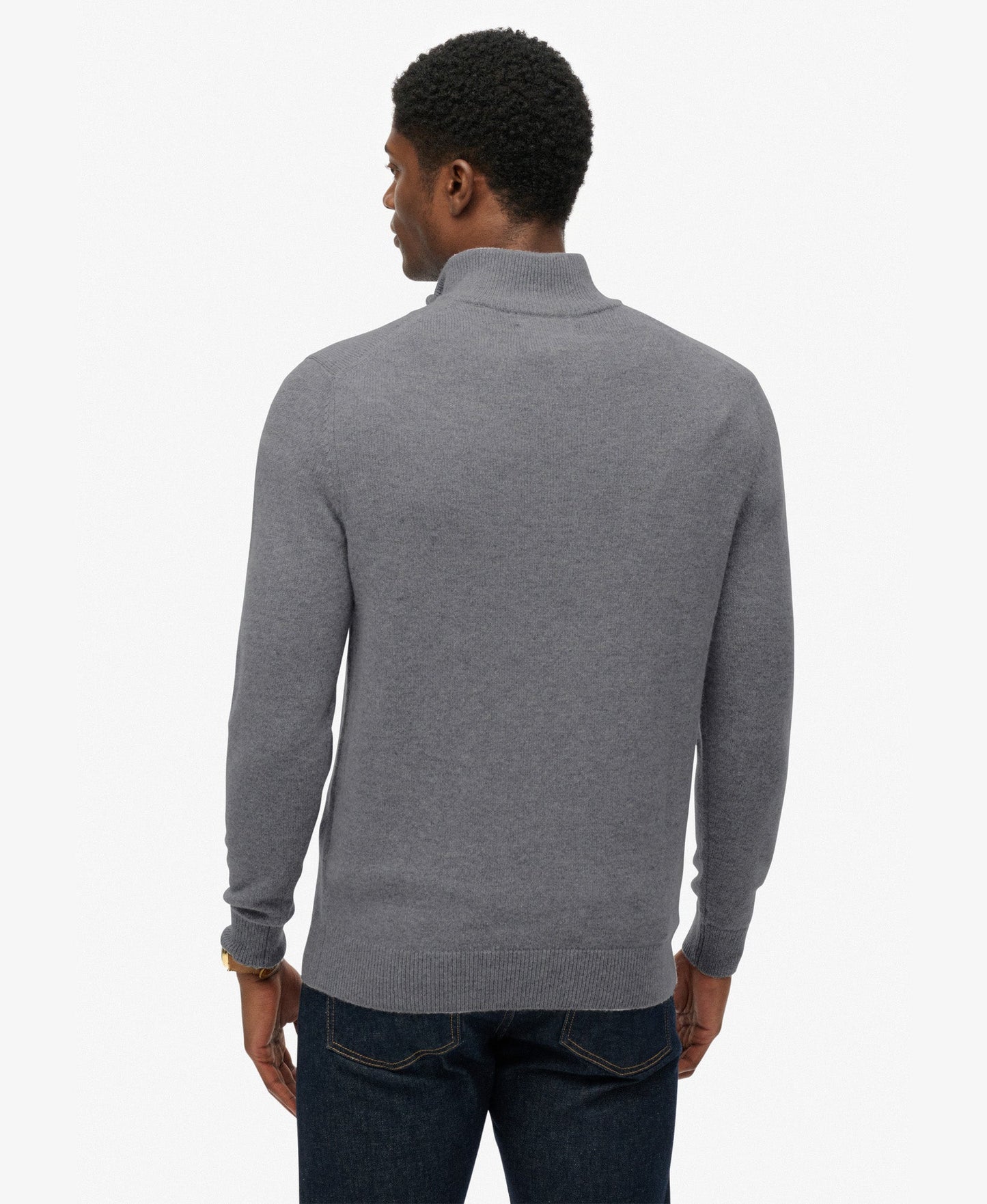 Wool Blend Half Zip Slim Fit Jumper | Blue Grey Marle