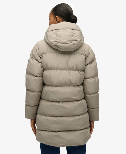 Hooded Sports Puffer Mid Jacket | Winter Twig Beige
