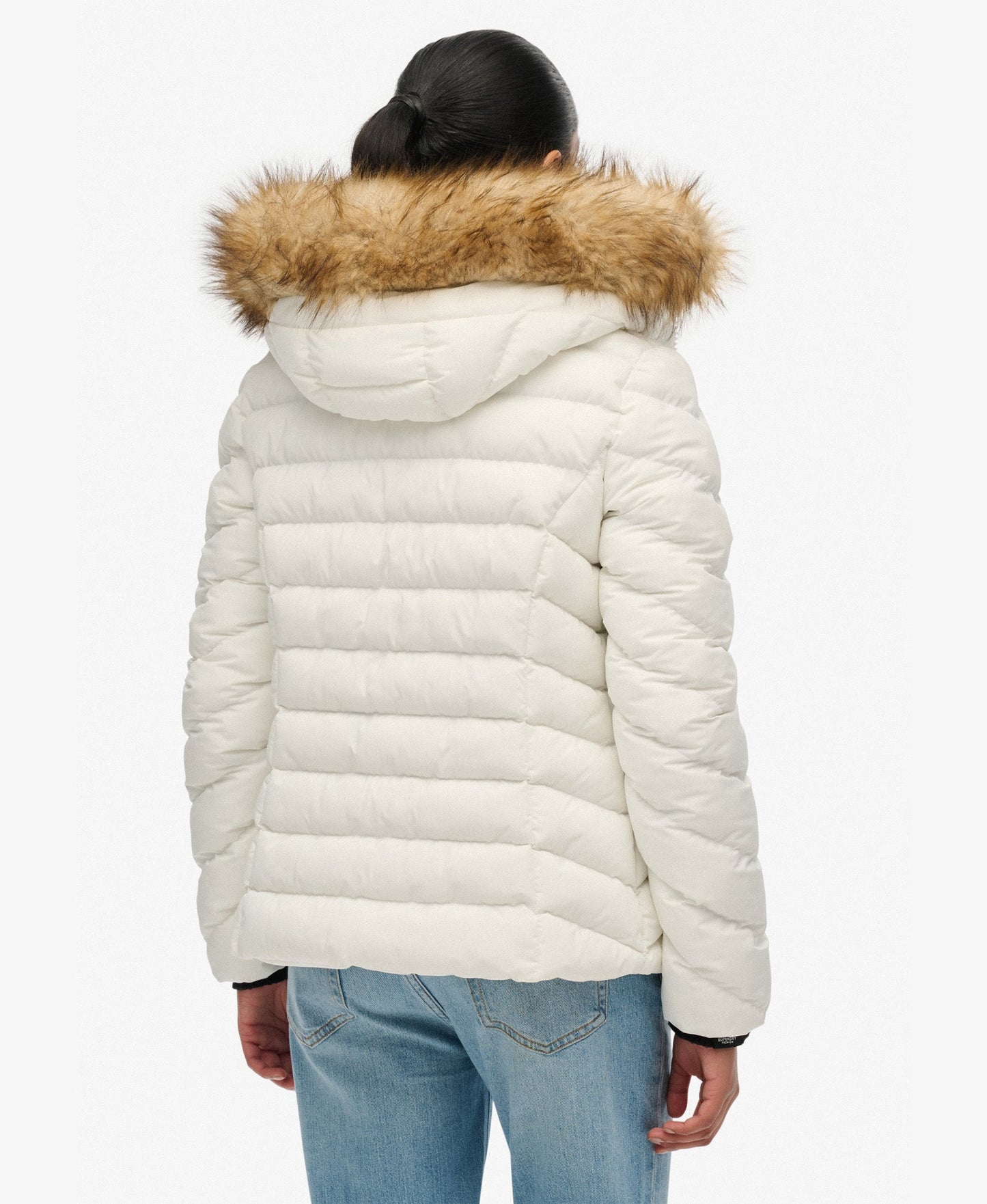 Fuji Faux Fur Slim Fit Hood Padded Jacket | Bright White