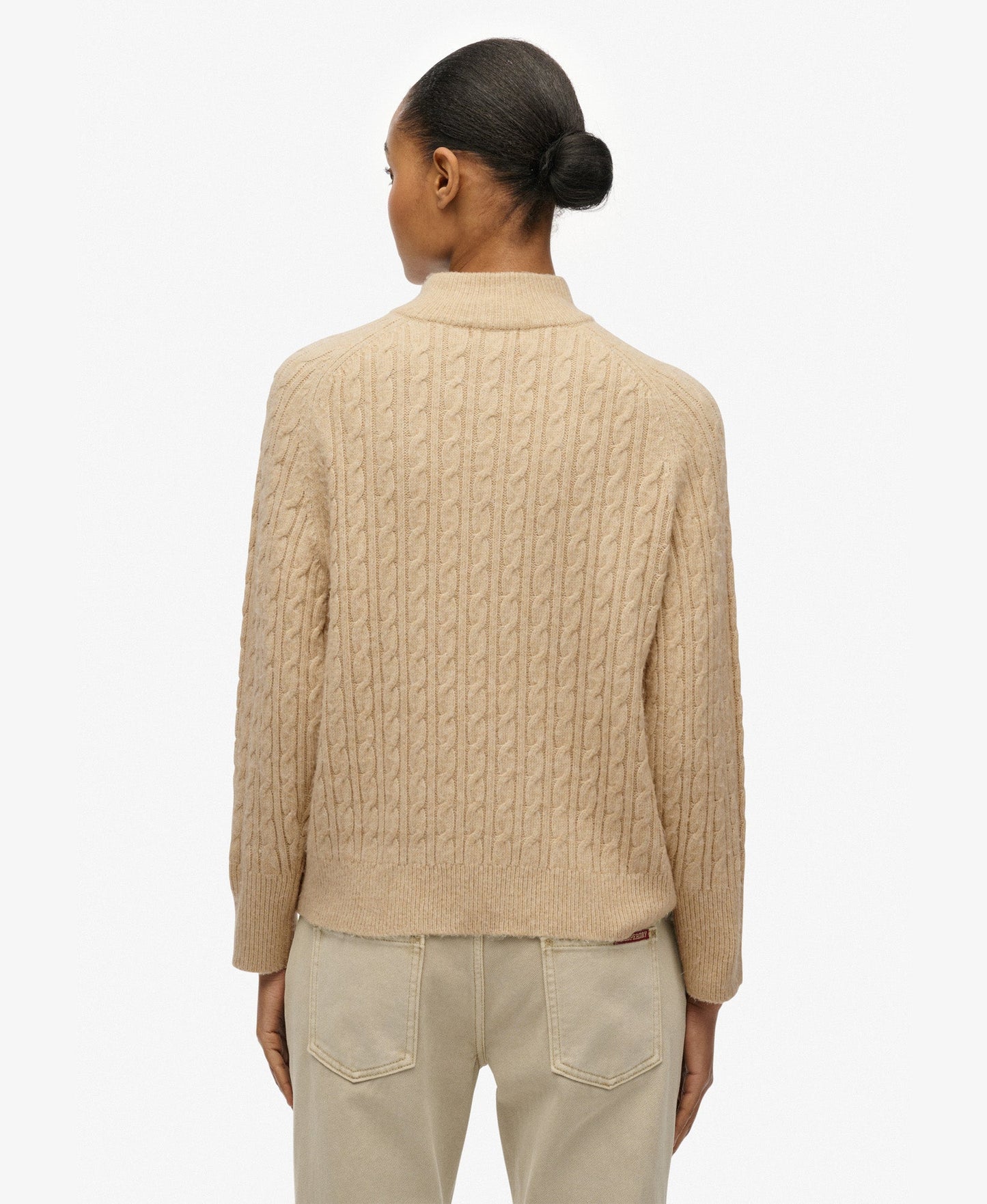 Brushed Cable Half Zip Knit | Safari Beige Marle