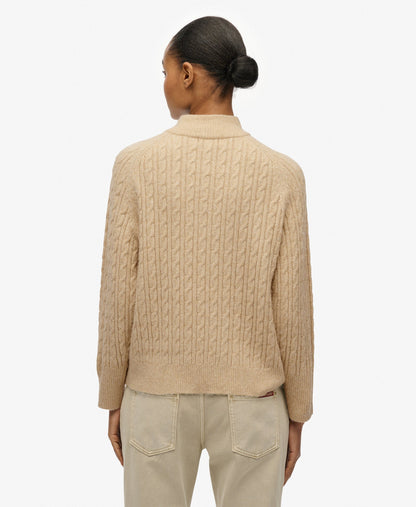 Brushed Cable Half Zip Knit | Safari Beige Marle