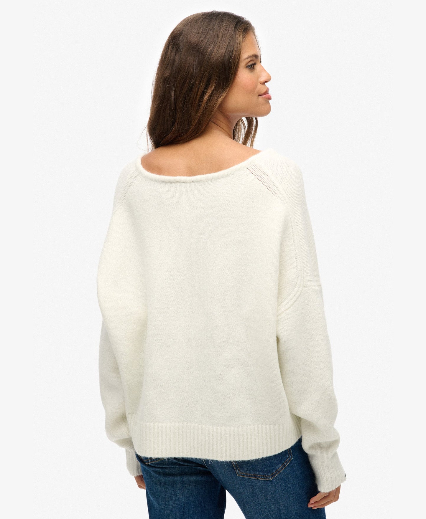 Brushed Os V Neck Jumper | Snow White Twist