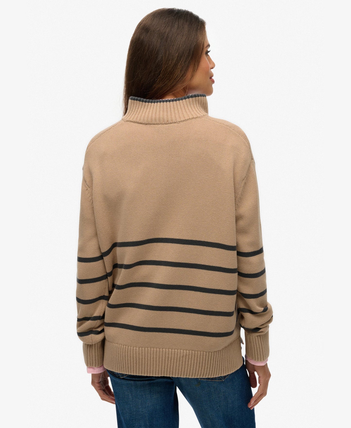 Cotton Half Zip Knit | Lingayen Beige Shdw Gry Stripe