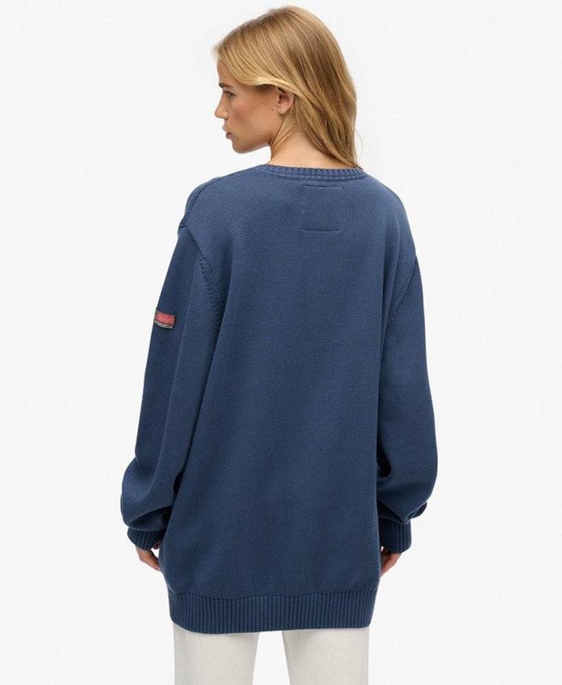 Oversized V Neck Jumper | Vintage Blue