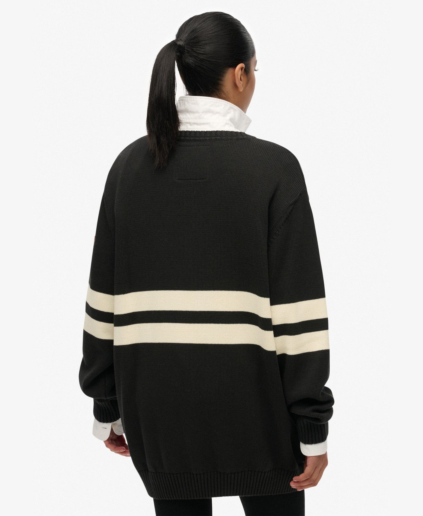 Oversized Striped V Neck | Dark Charcoal