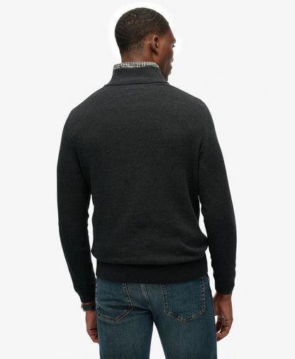 Slim Fit Essentials Cotton Half Zip | Charcoal Marle