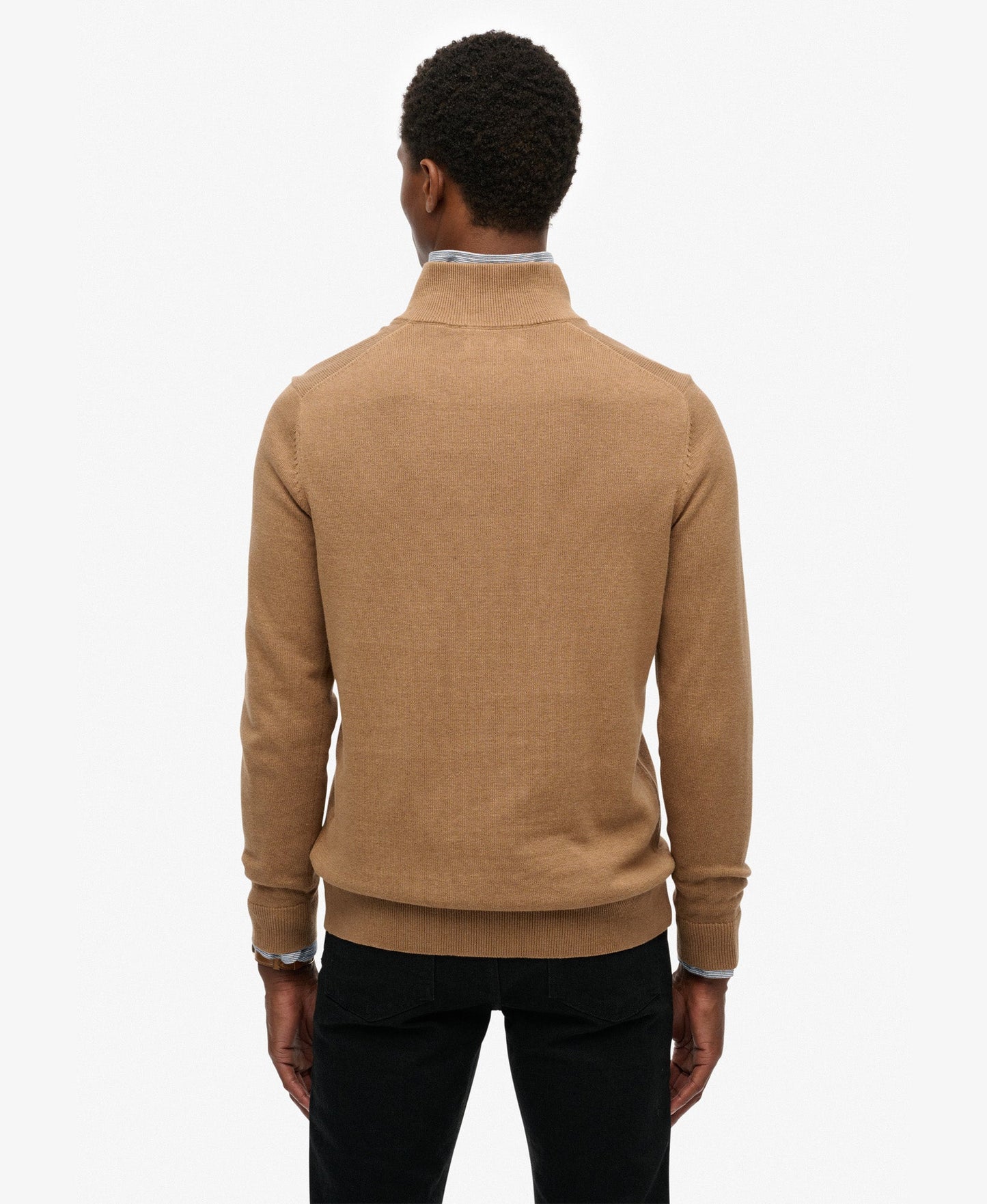 Slim Fit Essentials Cotton Half Zip | Carbon Brown Marle