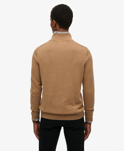 Slim Fit Essentials Cotton Half Zip | Carbon Brown Marle