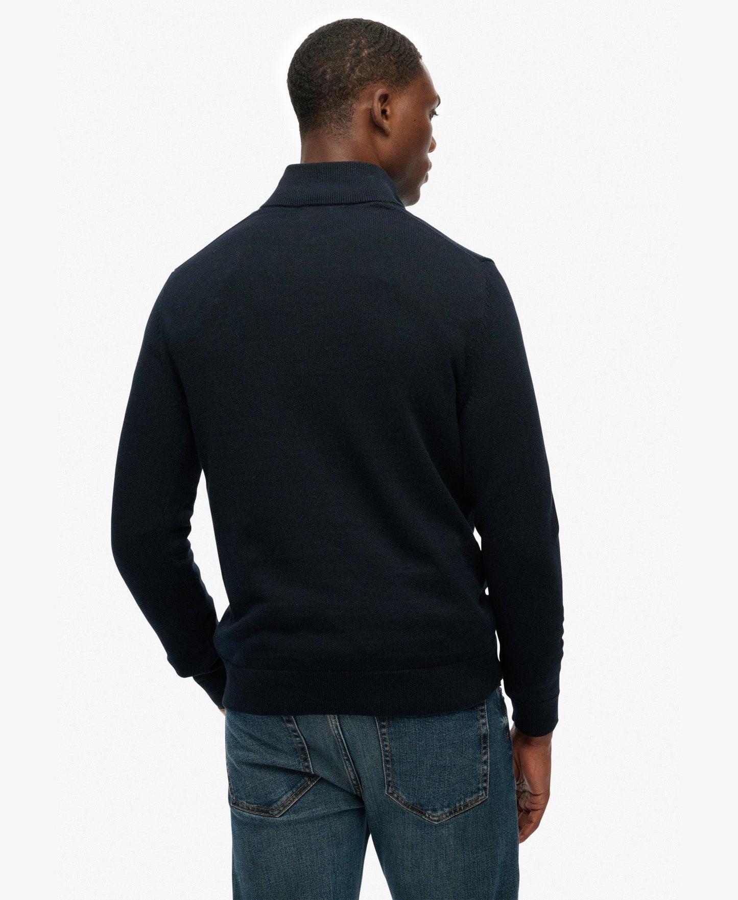 Slim Fit Essentials Cotton Half Zip | Eclipse Navy Marle