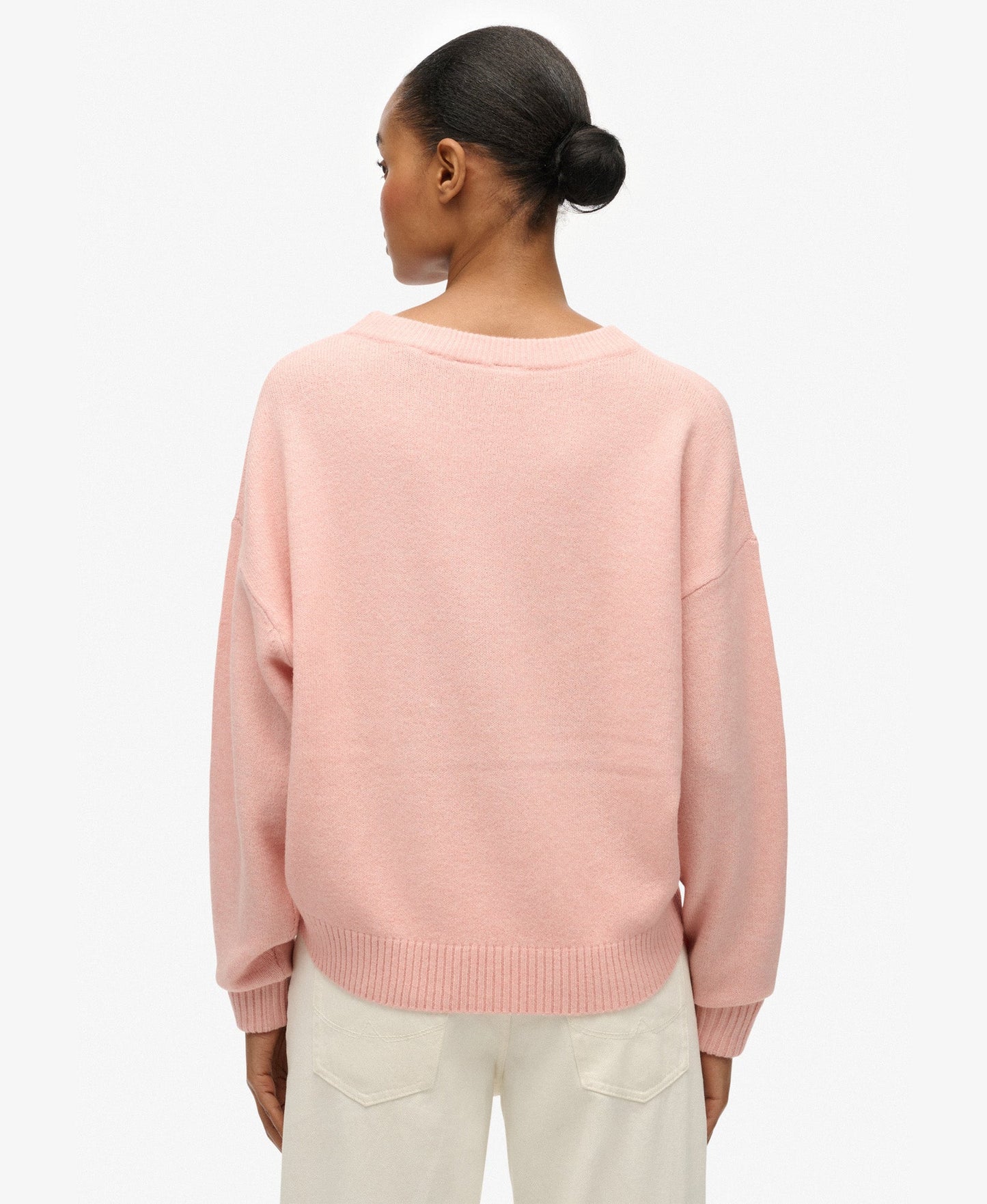 Slouchy Crew Neck Jumper | Dull Pink Twist