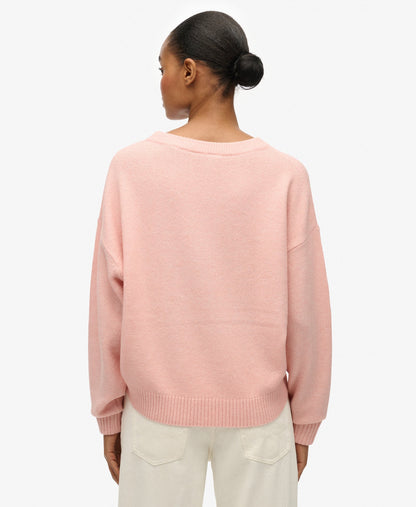 Slouchy Crew Neck Jumper | Dull Pink Twist