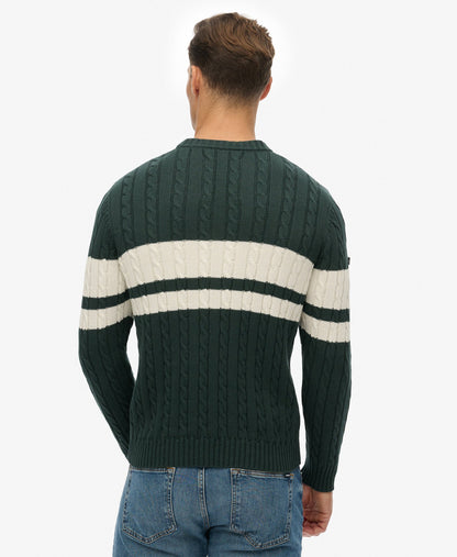 Cotton Stripe Cable Jumper | Eagle Green/Bone White