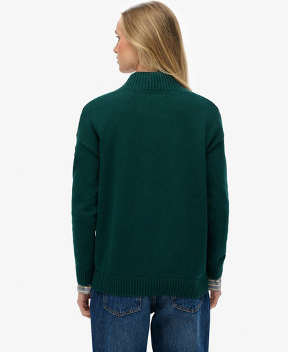Slouchy Knitted Half Zip | Darkest Pine Green