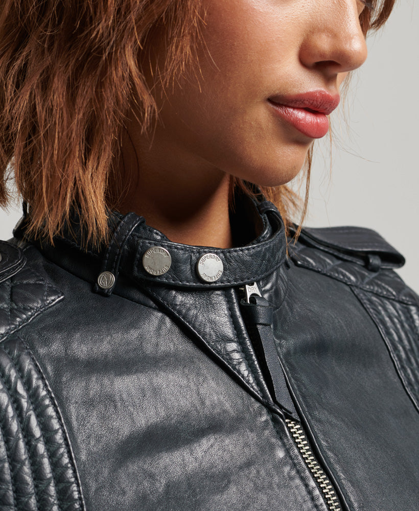 Slim Fit Vintage Leather Moto Racer | Vintage Black