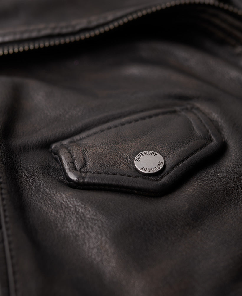 Leather Biker Slim Fit Jacket | Smoke Grey