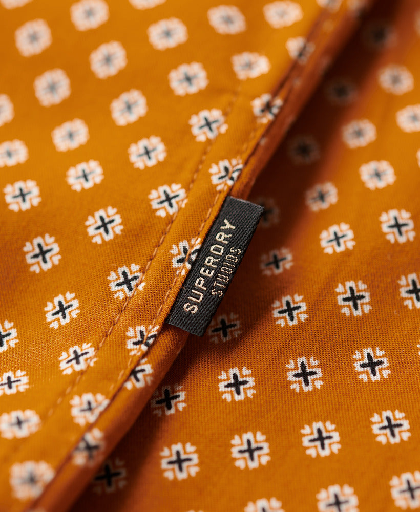 Short Sleeve Revere 70s Shirt | Mini Geo Tan Print