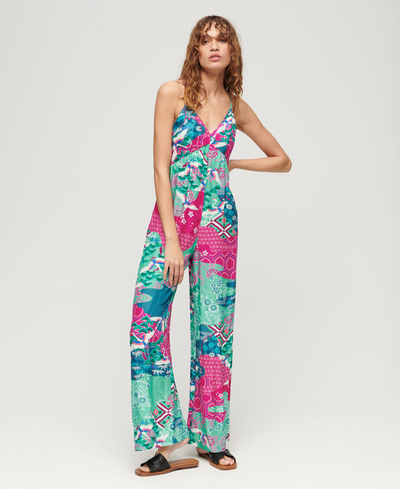Printed Cami Jumpsuit | Magenta Stork Cloud