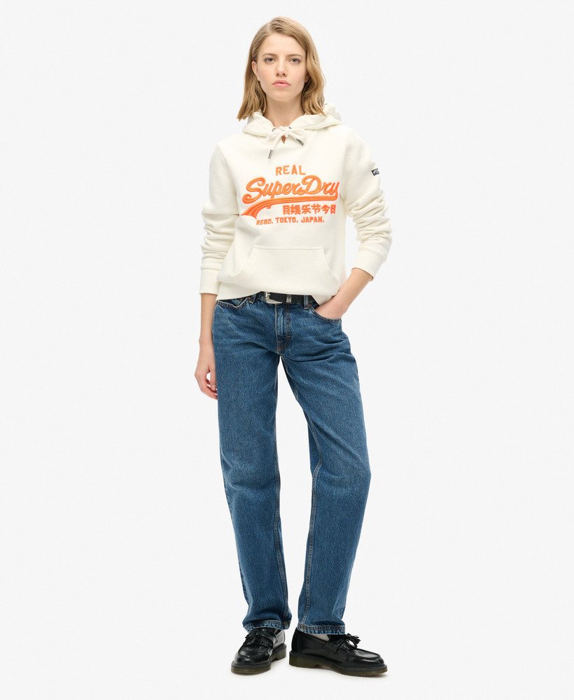 Neon Vintage Logo Embroidered Graphic Hoodie | Winter White