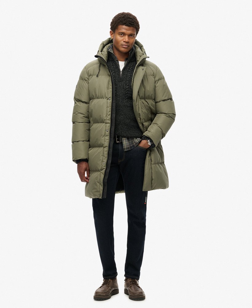 Hooded Sports Puffer Mid Jacket | Dusty Olive Green