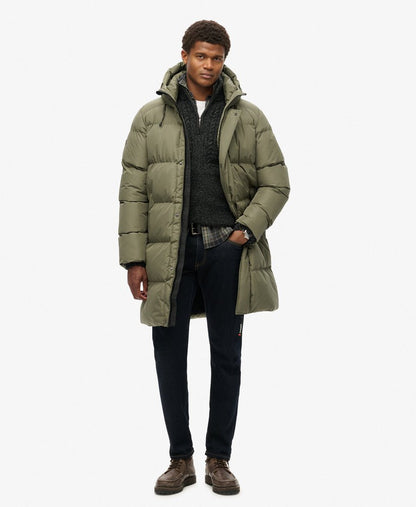 Hooded Sports Puffer Mid Jacket | Dusty Olive Green