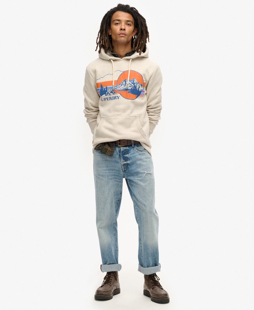 Outdoor Graphic Stripe Hoodie | Oatmeal Grey Marle