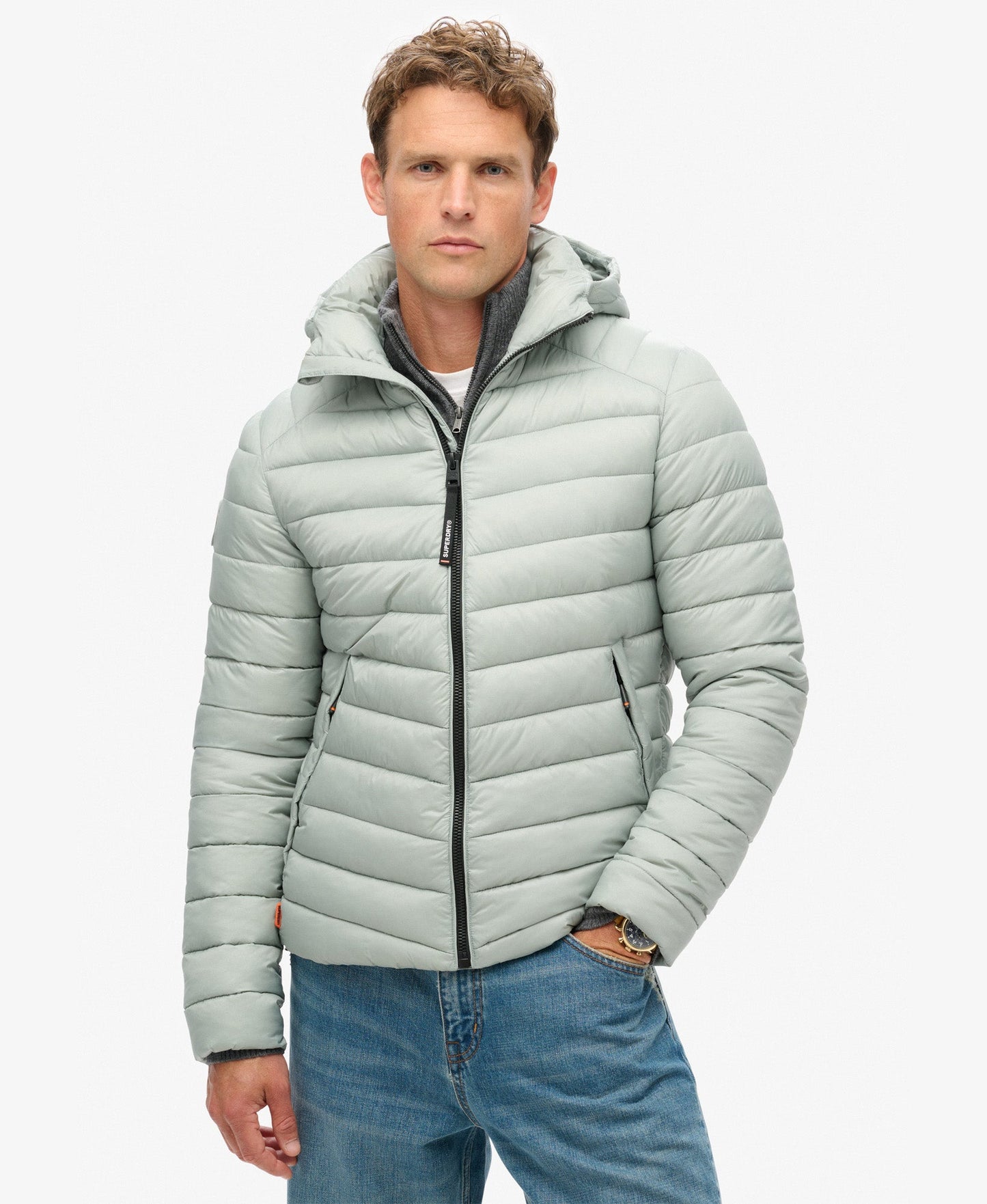 Hooded Fuji Sport Padded Slim Fit Jacket | Pigeon Grey