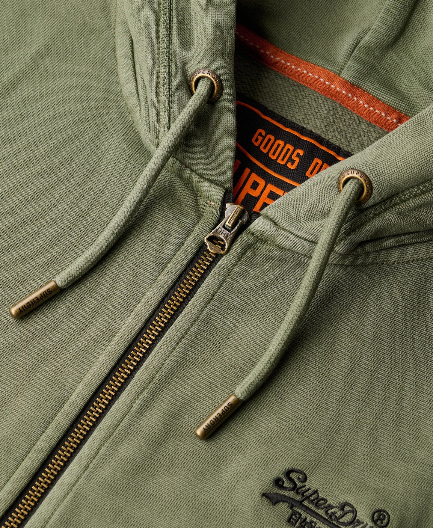 Essential Logo Washed Ziphood | Washed Beetle Green