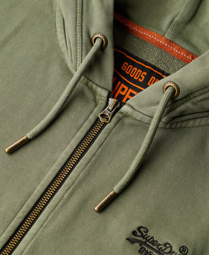 Essential Logo Washed Ziphood | Washed Beetle Green