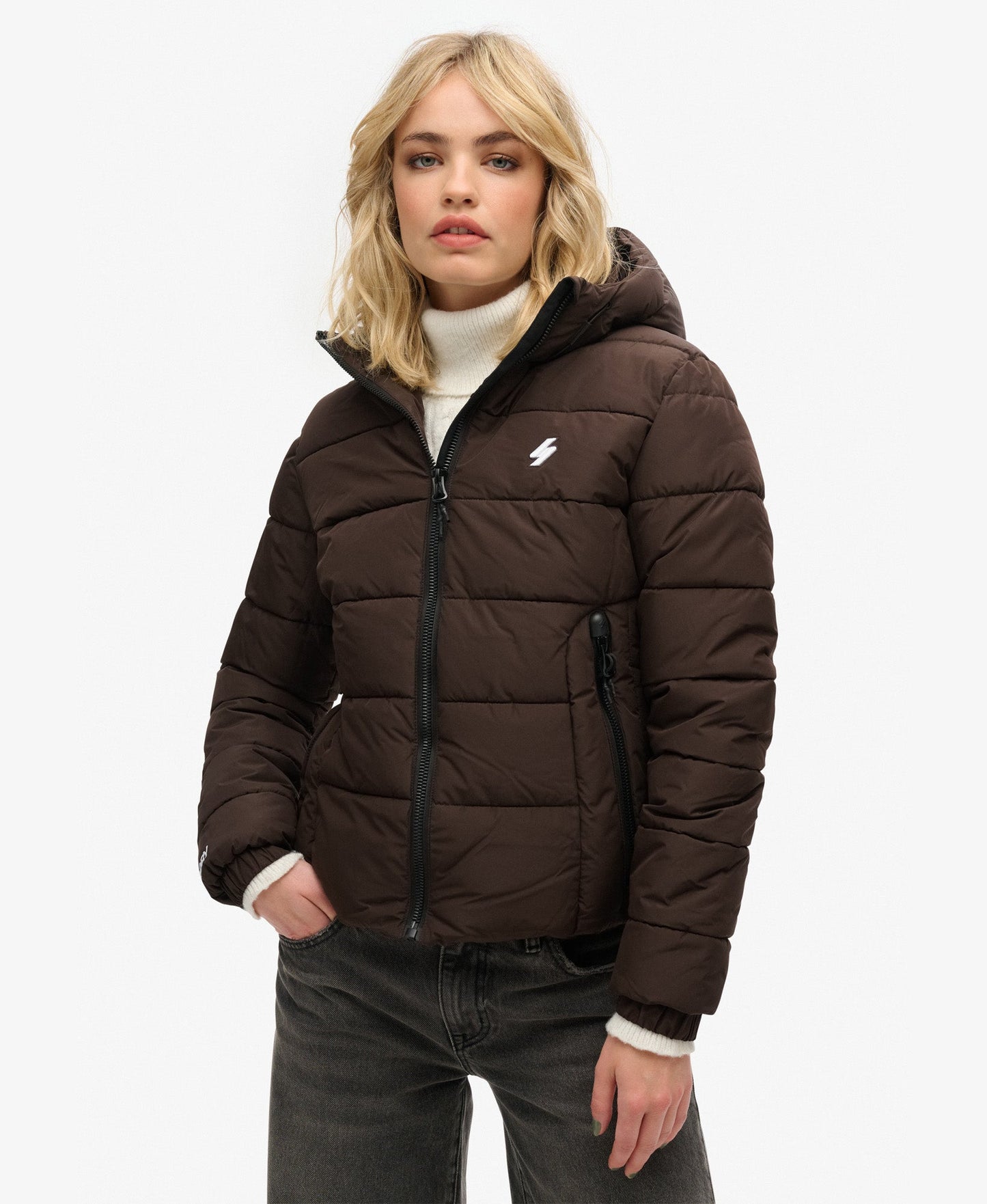 Slim Fit Hooded Spirit Sports Puffer | Dark Oak Brown